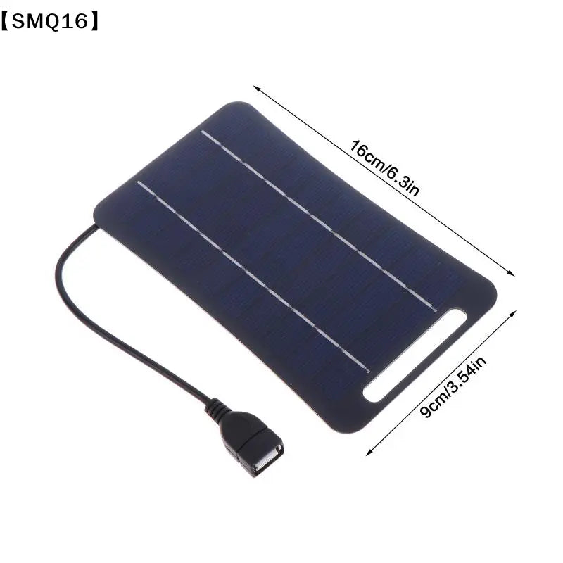 Dark blue rectangular solar panel portable usb charging panel with three parallel white lines and a black usb cable ending in a standard usb-a connector designed to help stay connected.