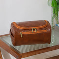 Leather Travel Toiletry Bag for Men Women, Large Capacity Cosmetic Organizer with Hanging Hook, Waterproof Makeup Storage Bag Po