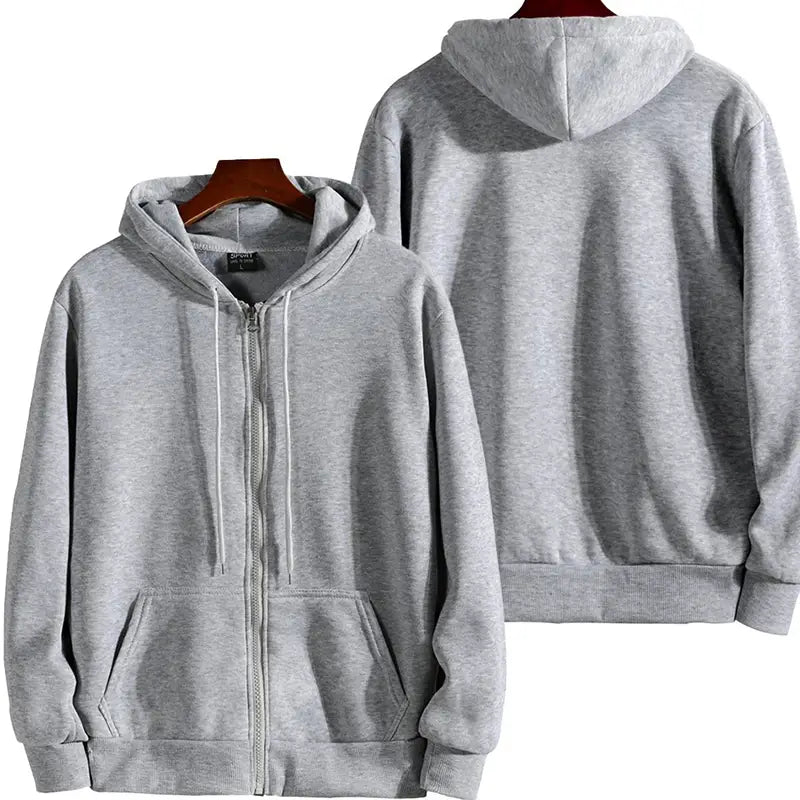men zip up hooded sweatshirt cotton blend casual in gray with a soft heathered texture and matching drawstrings