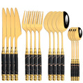 16Pcs Tableware Set Cutlery Set Mirror Ceramic Handle Gold Flatware Fork Spoon Knife Set Stainless Steel Dinnerware Dinner Set