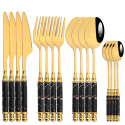 16Pcs Tableware Set Cutlery Set Mirror Ceramic Handle Gold Flatware Fork Spoon Knife Set Stainless Steel Dinnerware Dinner Set