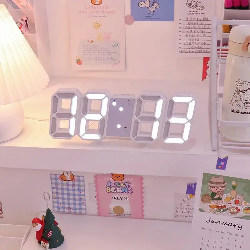 Weiße LED-Uhr-Dekoration mit beleuchteten Ziffern und minimalistischem Design, einschließlich Leuchtnachtmodus, für eine einstellbare elektronische Uhrfunktion