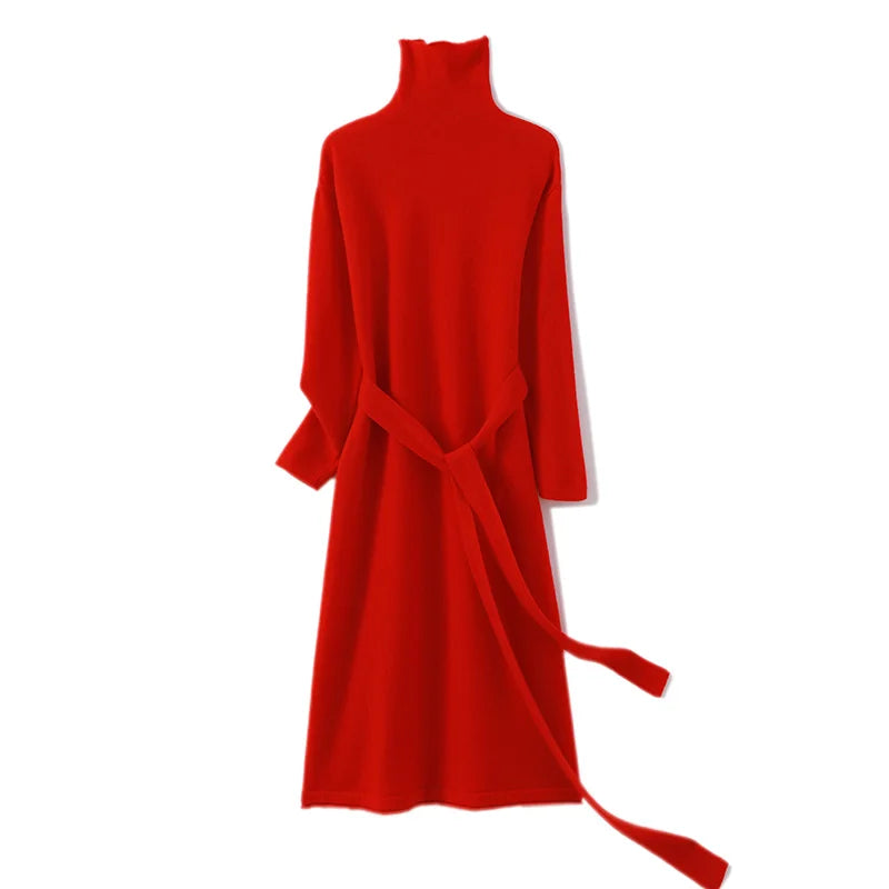Women's Wool Sweater 100% Pure Wool Women's Dress 2024 Autumn and Winter New High Neck Long Sweater Slim Knit Bottom Sweater