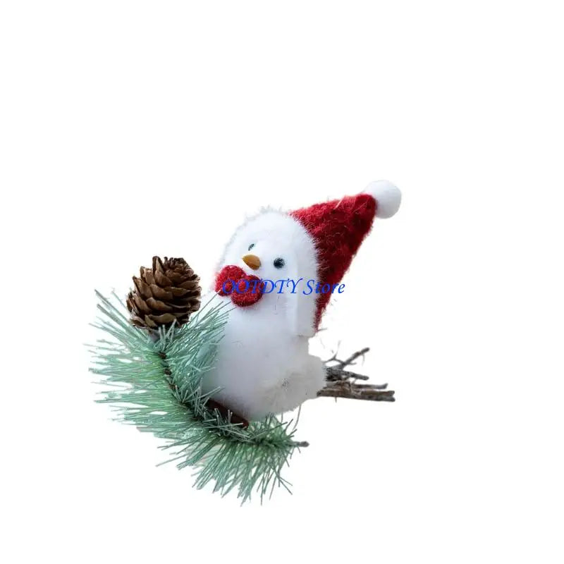 367A Holiday Couple Bird Decors Foam Craft With Santa Hat Seasonal Display Accent