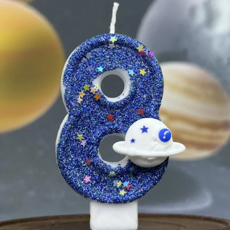 Boys Birthday Number Candle Cake Topper Blue Planetary Universe Children Baby Party One Year Old Dessert Decor Baking Supplies