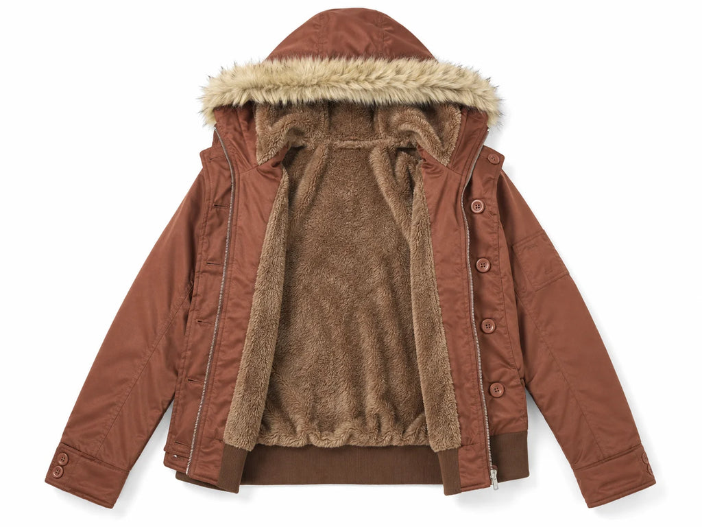 Women Winter Thick Fleece Lined Hooded Jacket Faux Fur Collar Zip Button Closure Solid Casual Warm Outerwear Pockets Female Coat