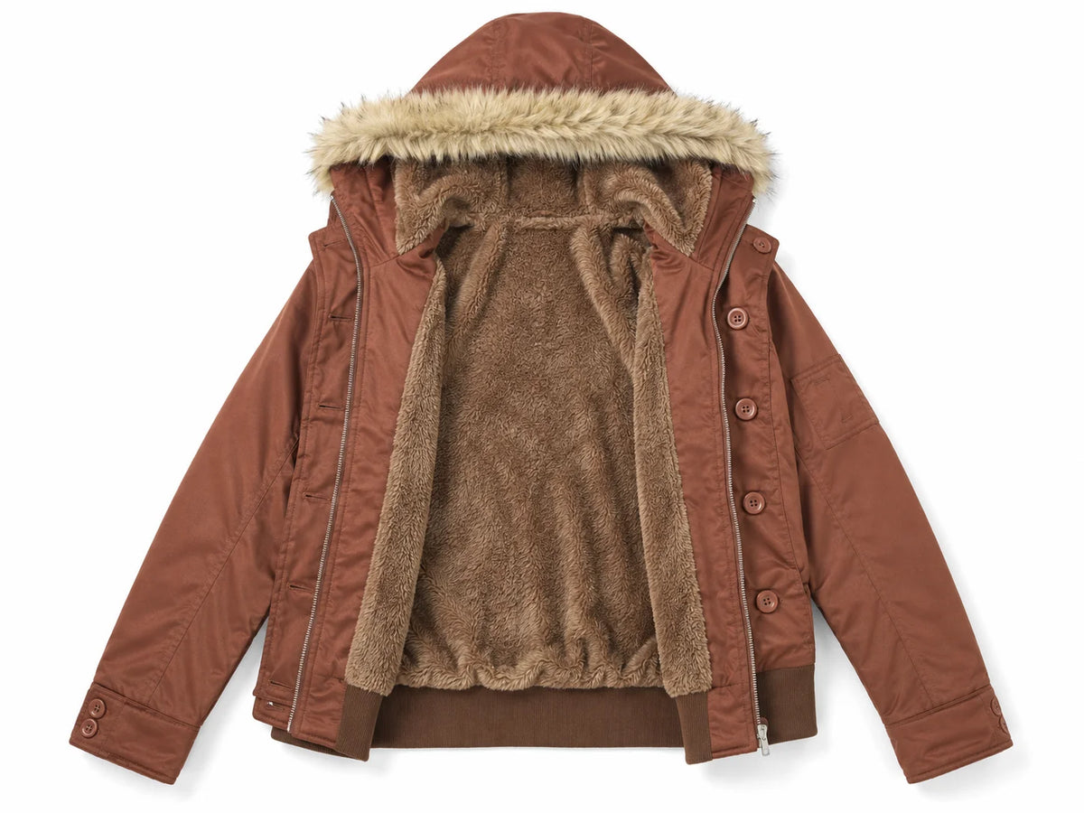 Women Winter Thick Fleece Lined Hooded Jacket Faux Fur Collar Zip Button Closure Solid Casual Warm Outerwear Pockets Female Coat