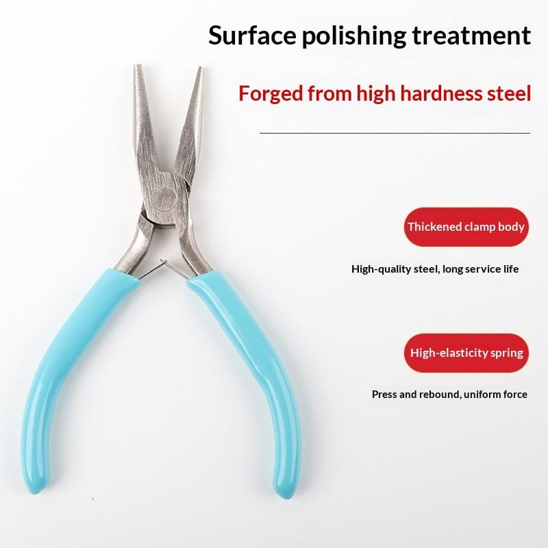 Pinces à bijoux à poignée bleu clair forgées en acier à haute dureté, avec une surface polie pour le travail et les réparations.