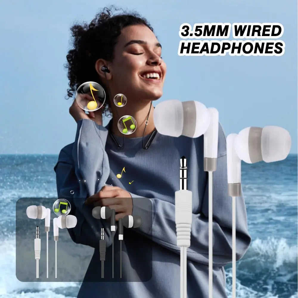 Auriculares intrauditivos con cable blancos, con conector de audio de 3,5 mm, con suaves almohadillas de silicona y carcasa de cable de plástico elegante