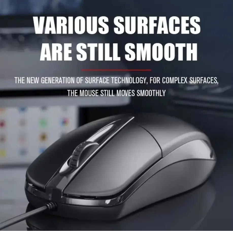 Kabelgebundene optische Maus 1200 dpi schwarz mit elegantem ergonomischem Design und metallischen Akzenten, mit kabelgebundener Verbindung.