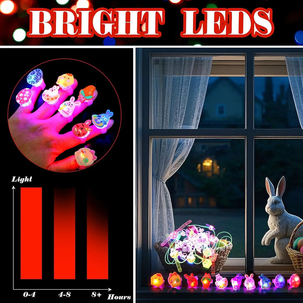 Easter LED Light Up Ring Necklaces Bracelets Easter Party favors of  Basket Stuffers Egg Fillers Glow In The Dark Party Supplies