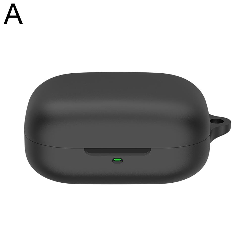 Black matte-finish silicone AirPods Pro case protective cover with green LED indicator and built-in loop handle.