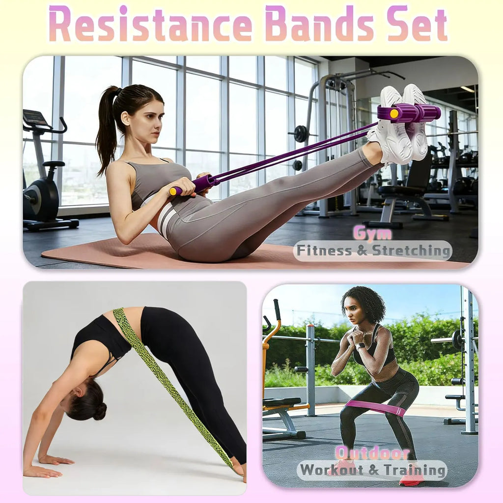 Resistance Band Set, Foot Pedal Resistance Band with Handle, Exercise Elastic Band Suitable for Abs, Waist, Arms, Legs, Women's