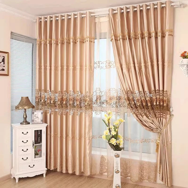 Embroidered Yarn Luxury Curtains for Living Dining Room Bedroom Semi Blackout Hollowed-out Pastoral Fashion Jacquard Custom