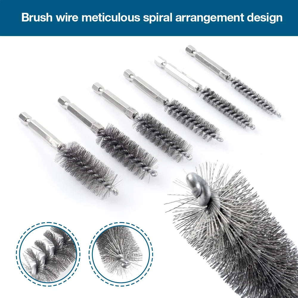 6/12Pcs Stainless Steel Wire Brush,Drilling Cleaning Brush Set, 1/4 Inch Hexagonal Handle, Grinding Polishing Rust Removal Tools