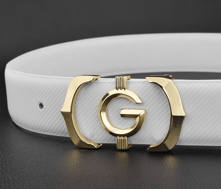 Ceinture en cuir blanc pour homme avec une boucle au ton doré et un logo g à entrelacement.