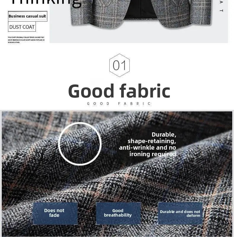 Blazer de lana con mezcla de cuadros grises para hombre, estilo casual de negocios, en gris oscuro y negro, con un tejido texturizado y resistente.