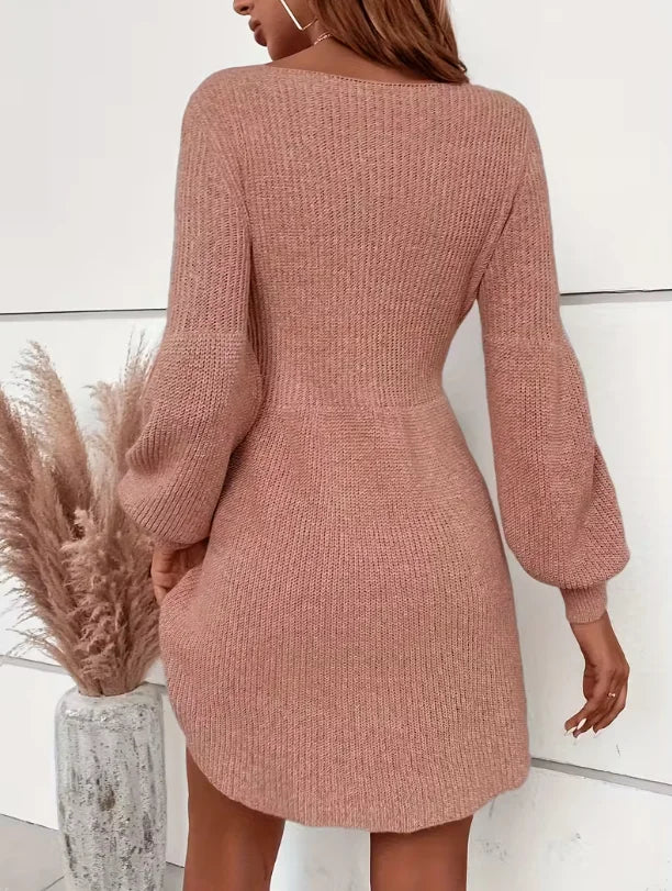 Women's Elegant Casual Dress Warm Knitted Long Sleeve Top for Autumn Winter Holiday Outfit Versatile Sweater Dress