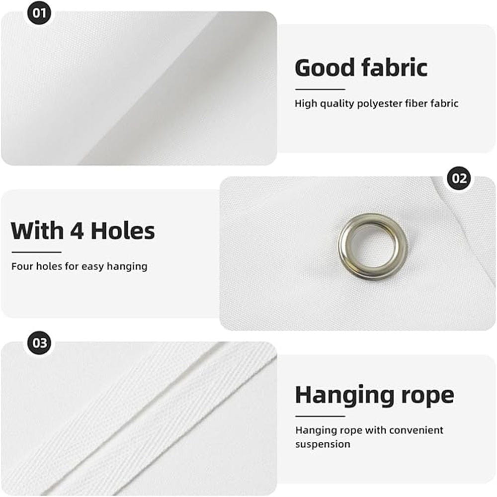 Bannière en tissu de polyester blanc avec quatre œillets métalliques et une cordelette suspendue pour une installation aisée, adaptée à la décoration de fond pour la fête du Nouvel An 2026.