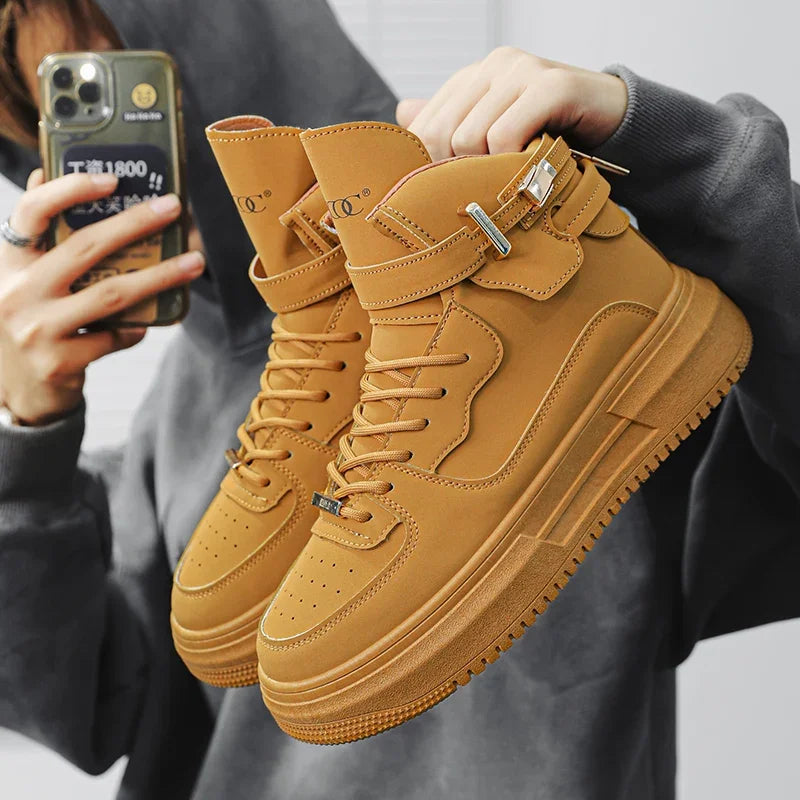 Men's High-top Sneakers Are Fashionable and Versatile.Thick-soled Casual Shoes Are Light, Trendy and Comfortable. White Sneakers