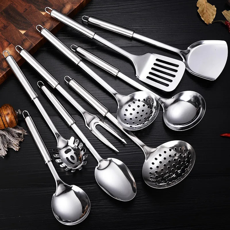 9-Piece Stainless Steel Kitchen Utensil Set, Multi-Purpose Cooking Tools, Including Turner Spatula, Ladle, Slotted Turner