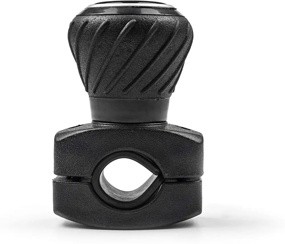 Perilla giratoria para volante texturizada negra con empuñadura ergonómica acanalada y base de sujeción robusta para un control de dirección sencillo