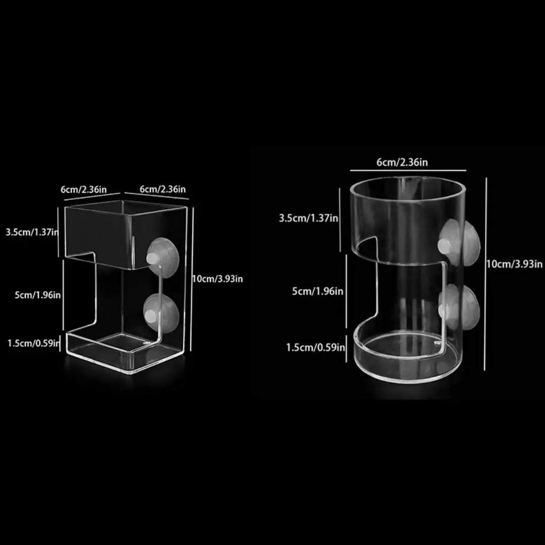 Anneau d’alimentation flottant pour poissons en acrylique transparent, avec ventouses, présentant deux pastilles adhésives circulaires de chaque côté