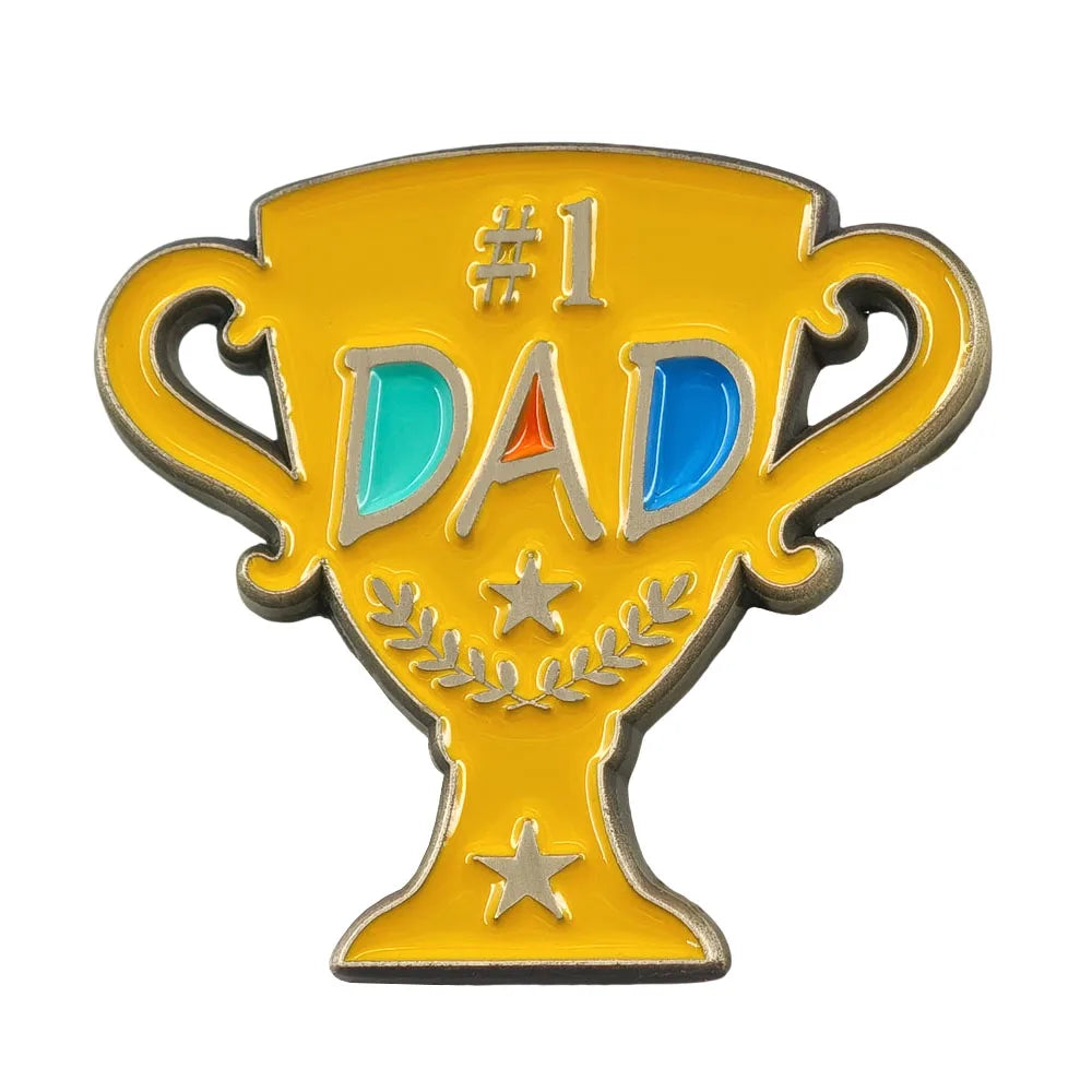 Fathers Day Enamel Pins Number 1 Dad Trophy Brooches Golden Cup Metal Badge Clothes Backpack Lapel Pin Family Gift for Father