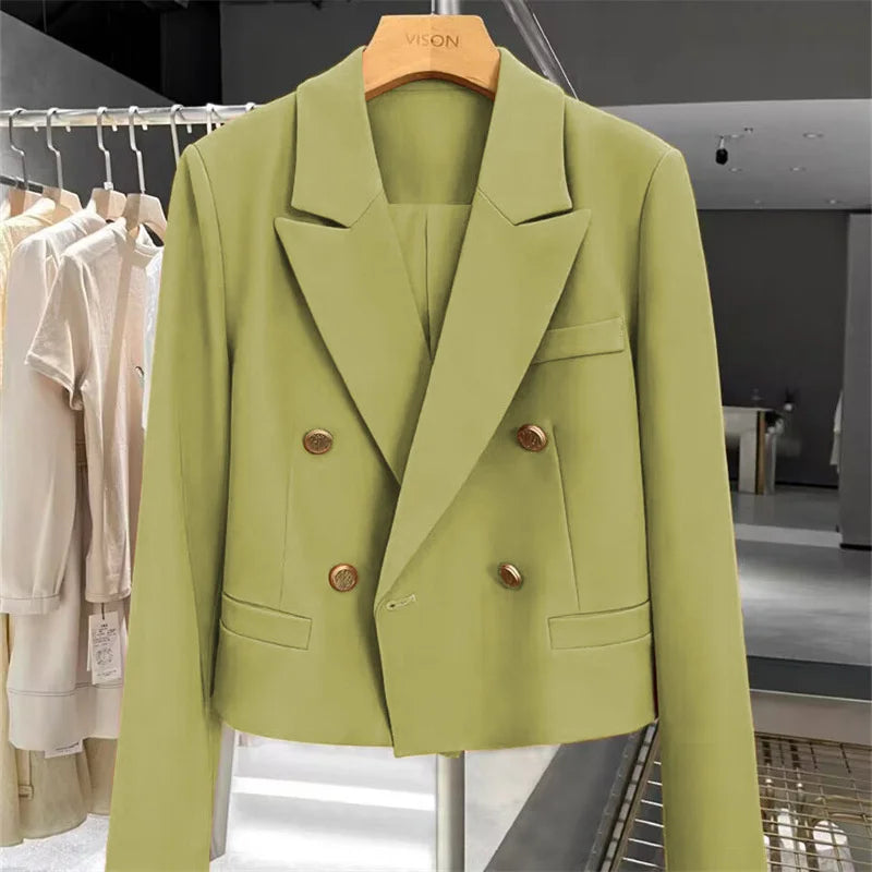 Blazers Woman Clothing 2025 New All-match Korean Chic Tops Double-breasted Suit Coat Ladies Office Suit Female Outerwear