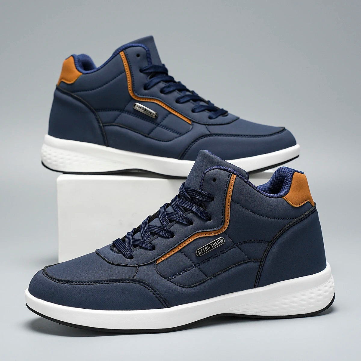 New Shoes for Men High Top Leather Sneaker Waterproof Casual Comfortable Men's Sneakers Lace Up Footwear Vulcanized Man Shoes
