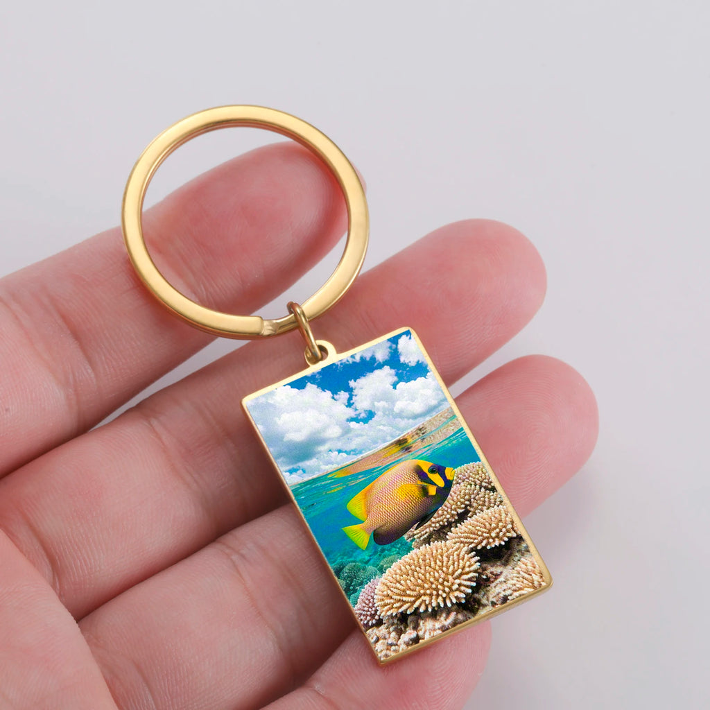 Personalized Photo Keychain Custom Rectangle Pendant Single Double Side Print Picture Key Ring Customized Family Party Gifts