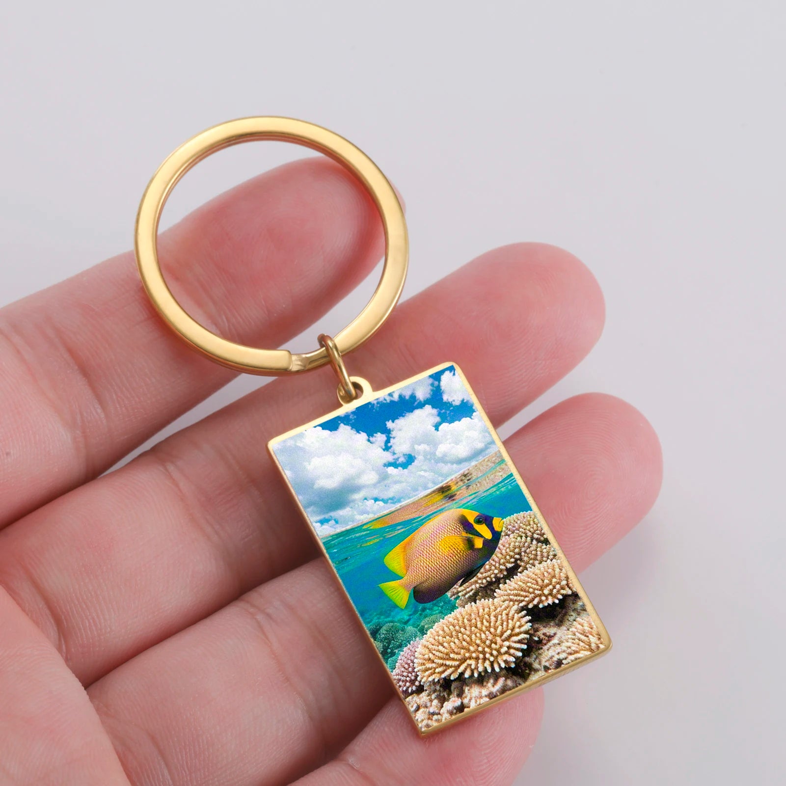 Personalized Photo Keychain Custom Rectangle Pendant Single Double Side Print Picture Key Ring Customized Family Party Gifts