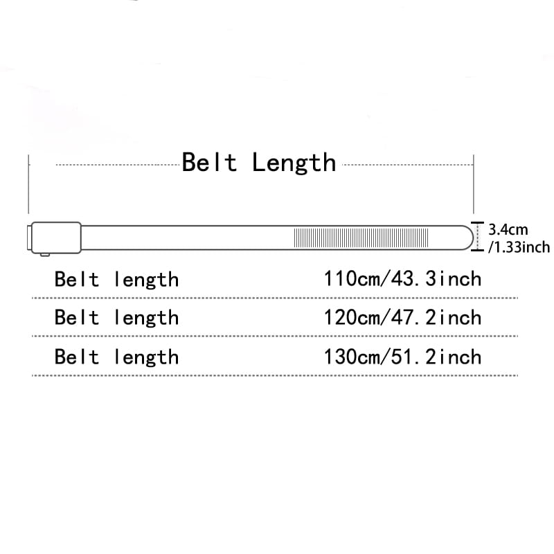 Ceinture automatique pour homme en cuir synthétique (PU) couleur noir mat, bouclerie noire mate, dotée d’un design réglable avec trois options de longueur : 110 cm, 120 cm et 130 cm.