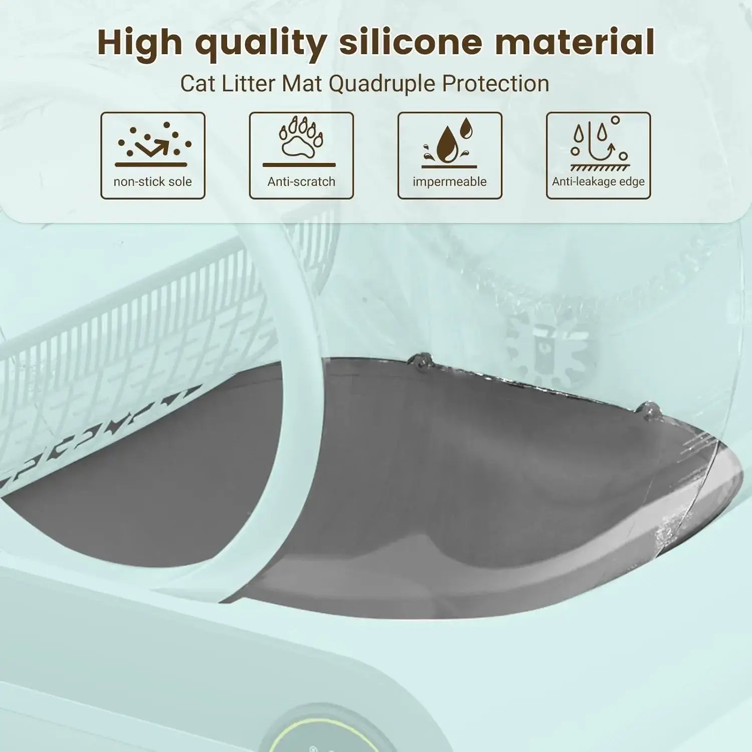 plaque de silicone de remplacement sombre grise pour la boîte à litière pour chat Tonepie, avec des bords anti-adhérence, anti-rayures, imperméables et anti-fuites, conçus pour une utilisation avec une boîte à litière pour chat.