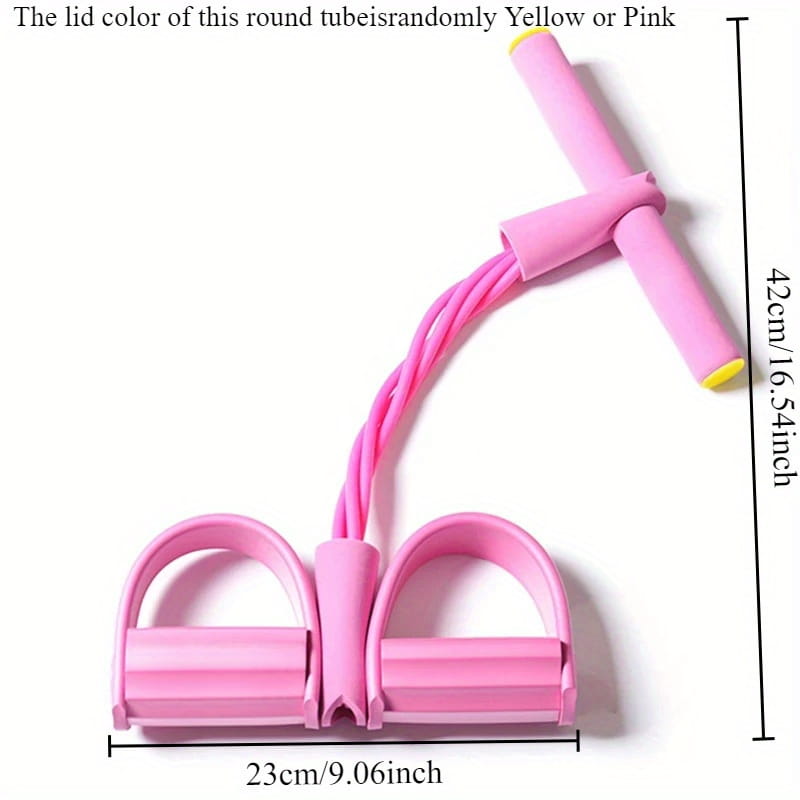 Pink rubber resistance band set for strength training featuring a t-shaped handle and two foot loops.