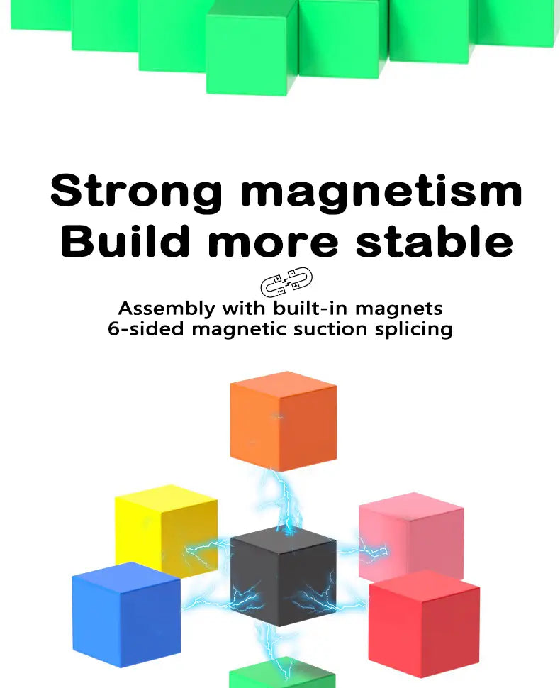 Des blocs de construction magnétiques colorés avec assemblage par emboîtement par succion à six faces, conçus comme des jouets éducatifs STEM pour un apprentissage pratique.