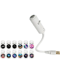 White usb-powered ceiling projector with flexible arm casting starry night sky patterns with interchangeable film discs