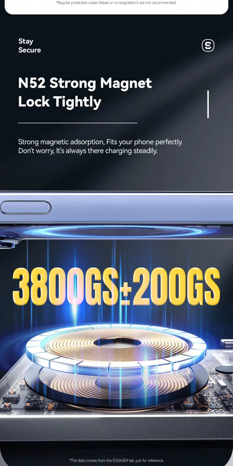 Funda para teléfono con cargador magnético rápido de power bank inalámbrico de 5000 mAh, con imán potente N52, que presenta un acabado metálico elegante y un diseño preciso de bloqueo magnético.