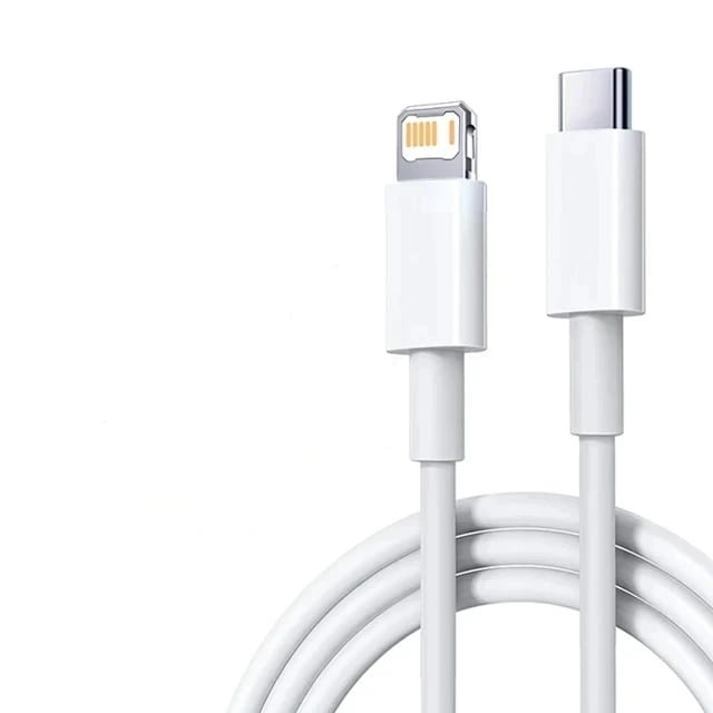 Cable de carga rápida de 35 W de Lightning a USB-C en color blanco, con conectores de acabado mate elegantes.