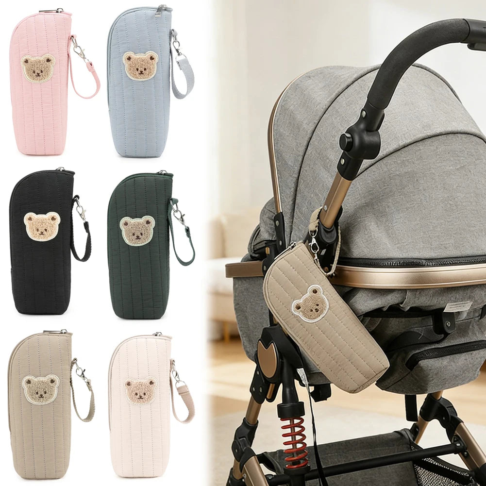 Baby Milk Bottle Warmer Bag,Plush Cartoon Bear Insulated Bag For Outdoor Travel Camping,Newborns Essential Travel Geared