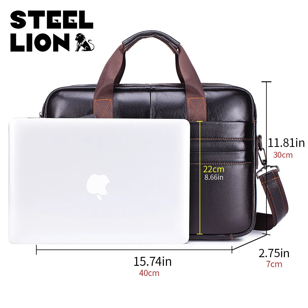 Leather Men's Briefcase, Large Capacity Business Office Bag, Cowhide Computer Bag, Can Be Carried by Hand or Shoulder