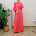 Women Elegant Evening Party Dresses 2025 Summer New Solid Colour Classic Long Sleeve Plate Flower Design Prom Dresses Female