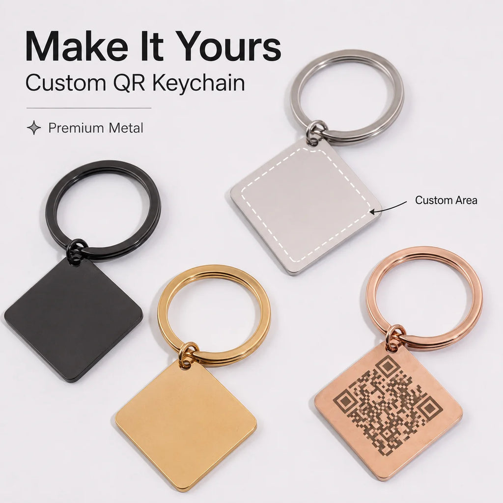 Personalized QR Code Keychain for Men Women, Custom Metal Key Ring with Laser Engraving Name Text, Unique Gift for Birthday