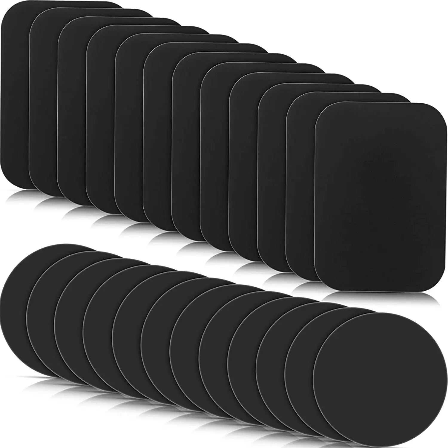 Ensemble de plaques métalliques adhésives noires rectangulaires et circulaires pour disque magnétique universel de support de téléphone de voiture, compatibles avec les supports de téléphone de voiture.