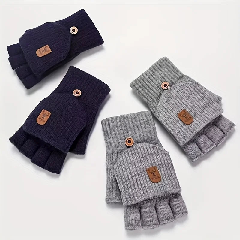 Men's Half Finger Gloves in Autumn and Winter Can Be Used for Writing and Office Work, Keeping Warm and Cold Proof