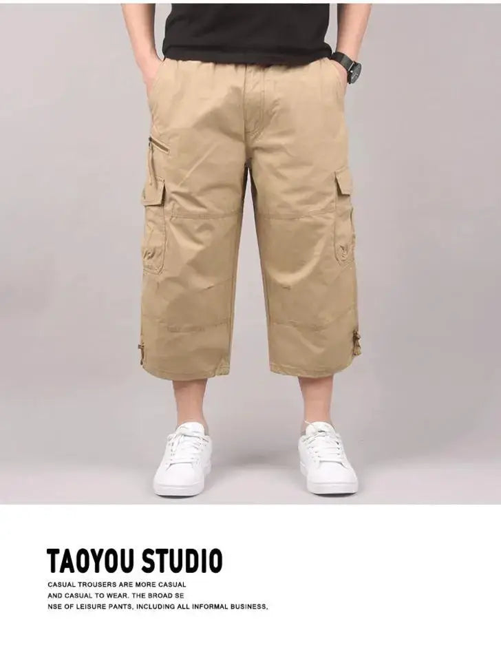 Bermudas cargo beiges pour hommes, avec plusieurs poches latérales, en coton, pour une tenue d’été décontractée