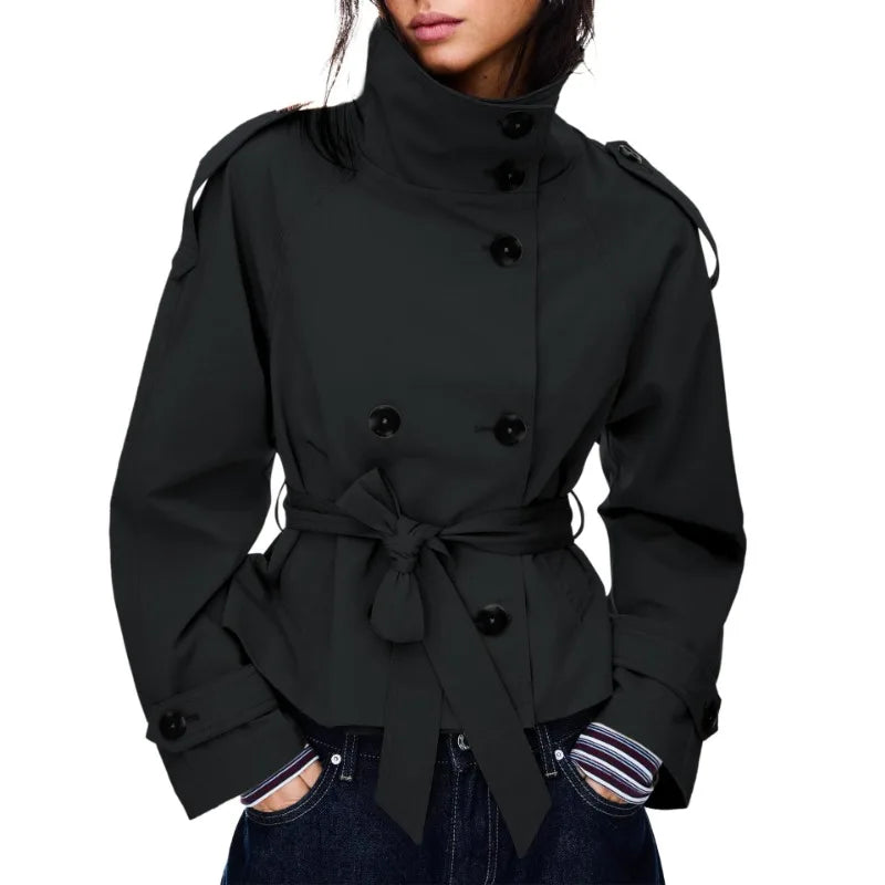 Spring Autumn Trench Coat Women Jacket Double-breasted Belted Outerwear Lapel Long Sleeve Windbreaker Design Coat Outerwear