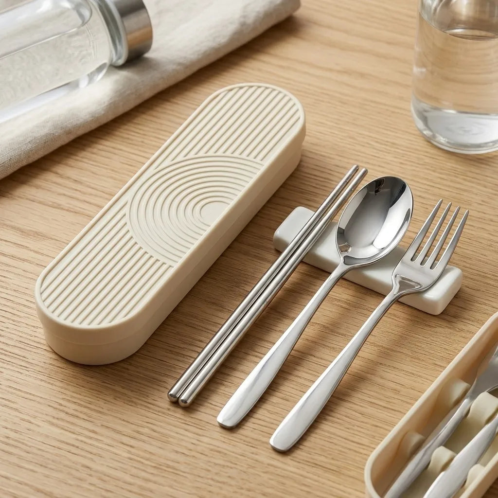 Stainless Steel Cutlery Set Spoons and Forks Set With Organizer Portable Chopsticks Silverware Travel Tableware Office Lunch