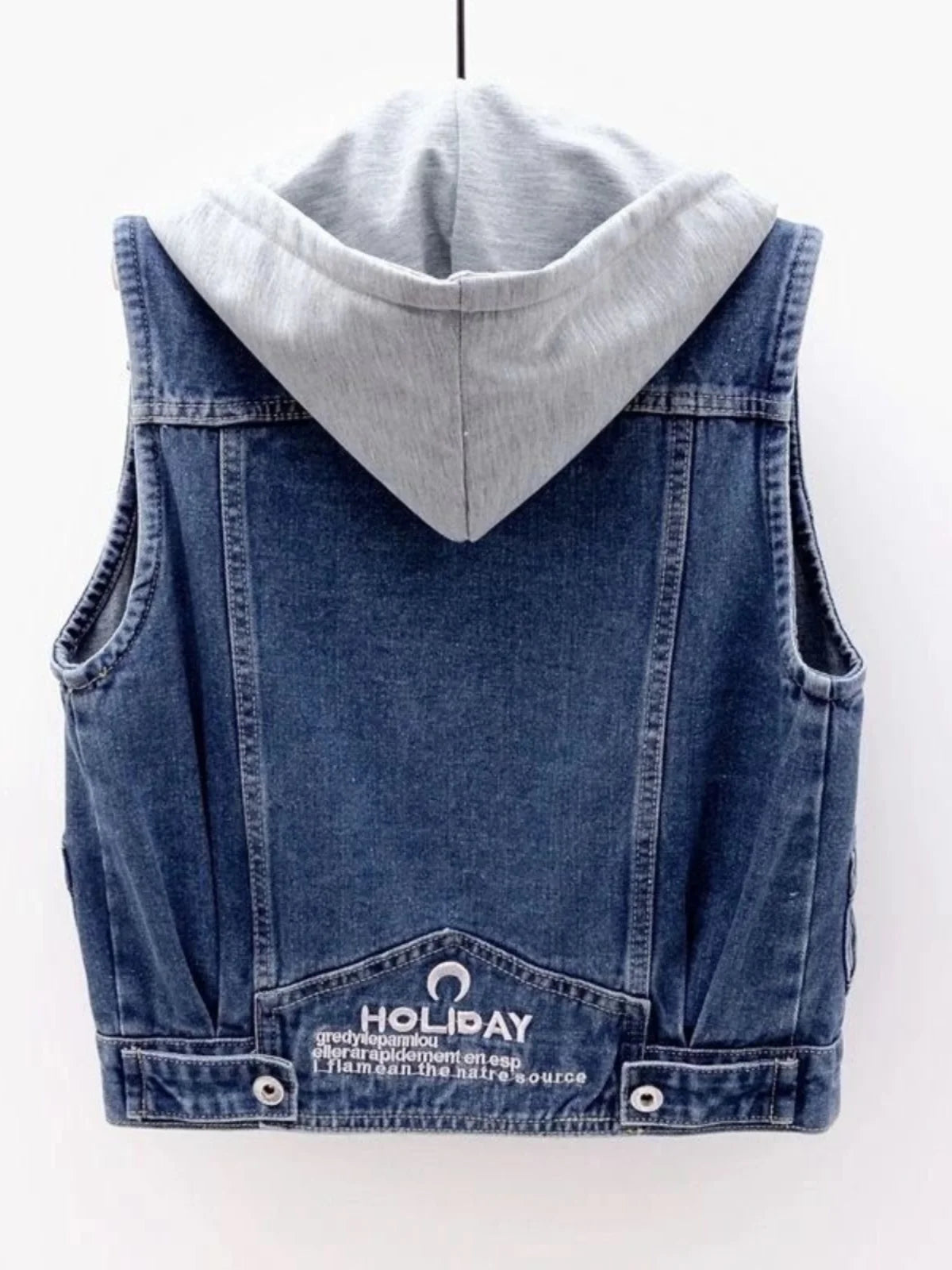 Casual Short Sleeveless Denim Vest Women's Hooded Jacket Casual Loose Fit Button up Pure Color Versatile Summer Outerwear