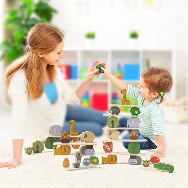 Montessori Wooden Stacked Building Block Toy Cartoon Animal Balancing Block Baby Early Education Educational Toys Gifts For Baby